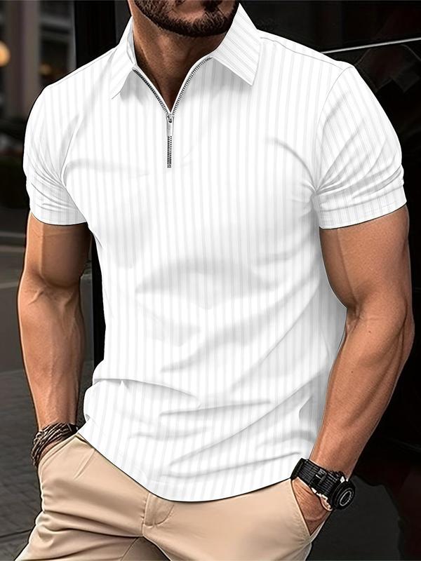 Men's Regular Fit Solid Half Zip Polo Shirt, Casual Short Sleeve Collar Top for Daily Outdoor Wear, Polo Shirts Men, Fashion Men's Streetwear for All Seasons, Men's Clothing Outfits