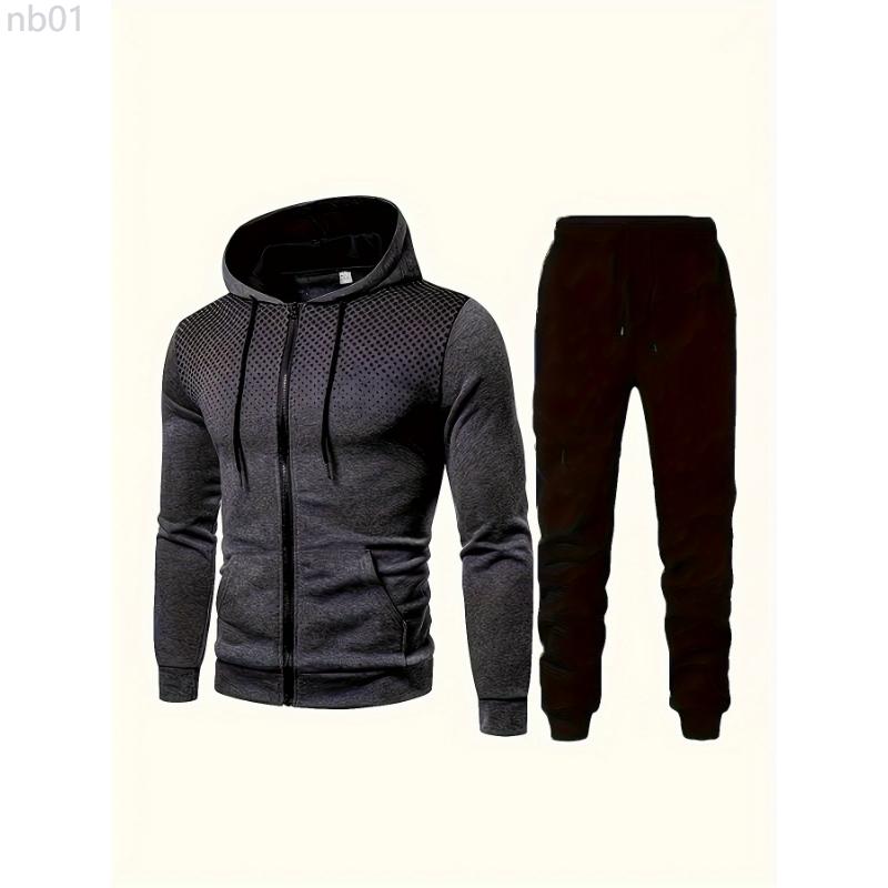 Classic Men's Sportswear 2 Piece Activewear Casual Full Zip Activewear Long Sleeve Hoodie And Jogger Pants Set For Gym Workout Running