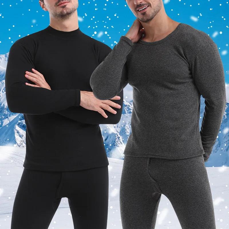 2pcs Set Men Winter Fleece-Lined Underwear Thermal Long Johns Thicken Warm Tops Pants Soft Comfortable Pajamas Man Clothing