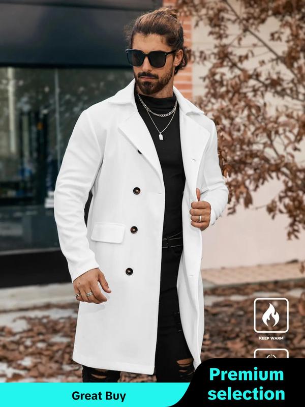 Men's Solid Button Front Lapel Neck Coat, Regular Fit Casual Long Sleeve Pocket Outerwear for Fall & Winter, Men's Clothes for Daily Wear