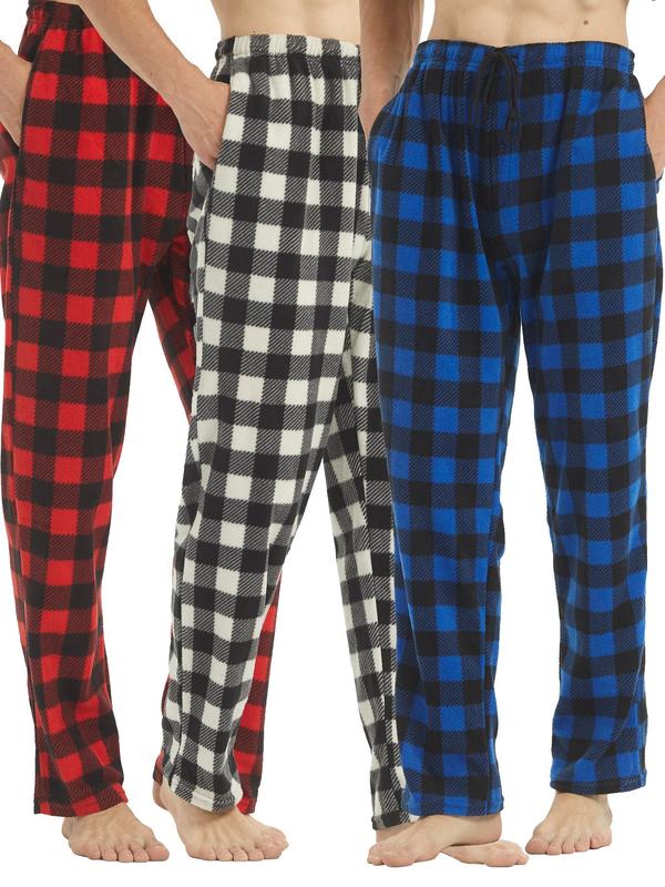 Men's Plaid Print Drawstring Waist Christmas Pajama Pants, Casual Polar Fleece Lounge Trousers for Fall, Lounge Pants, Back To School Wear, Men's Fall Clothing, Male Nightwear, Christmas Pajamas, Warm Bottoms, Fluffy Pajamas, Halloween Pajamas