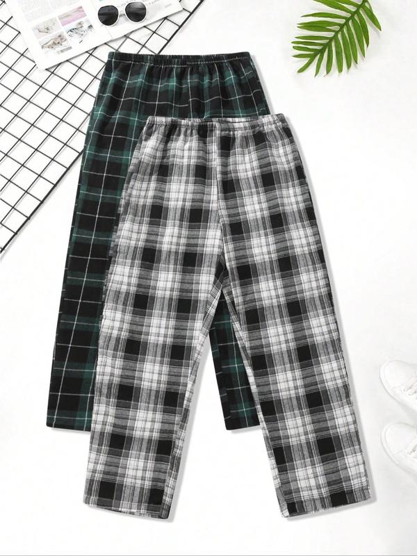 Men's Plaid Print Elastic Waist Sleep Pants, Mens Clothing, Casual Comfy Lounge Pants, Soft Breathable Sleep Bottoms for All Seasons, Men's Homewear & Nightwear, Sleep Pants for Men, Summer Wear 2024, Pajama Pants, Vintage Clothing