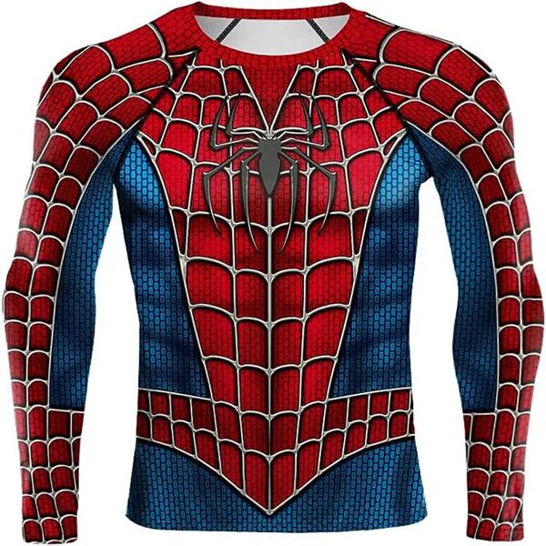 3D Superhero Spider Compression Long and Short Sleeve T- Shirt for Sport Exercise Cosplay,  Compression Tights Tops Tee Gym Clothing Costumes Menswear