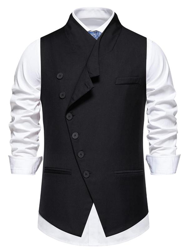 Men's Regular Fit Solid Button Front Vest Blazer without Shirt & Tie, Business Formal Suit Vest, Pocket Design Waistcoat for Men, Menswear for Spring & Fall