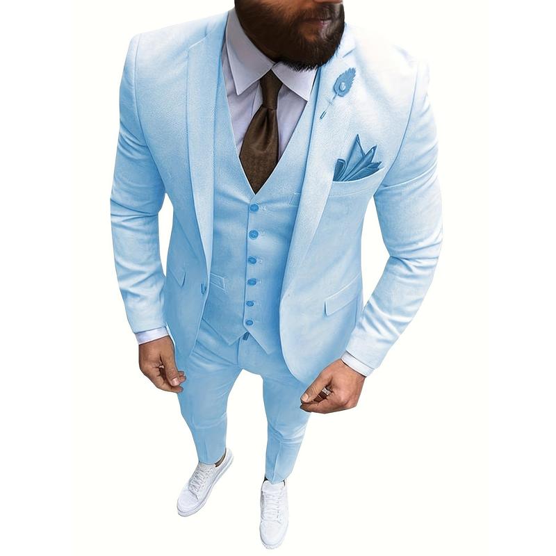 Men's 3 Piece Slim Fit One Button Formal Business Suit - Groomsman Tuxedos For Wedding (Blazer+Vest+Pant) -  For Men - Perfect for Weddings & Formal Events - Ideal Gift for Groomsmen & Special Occasions