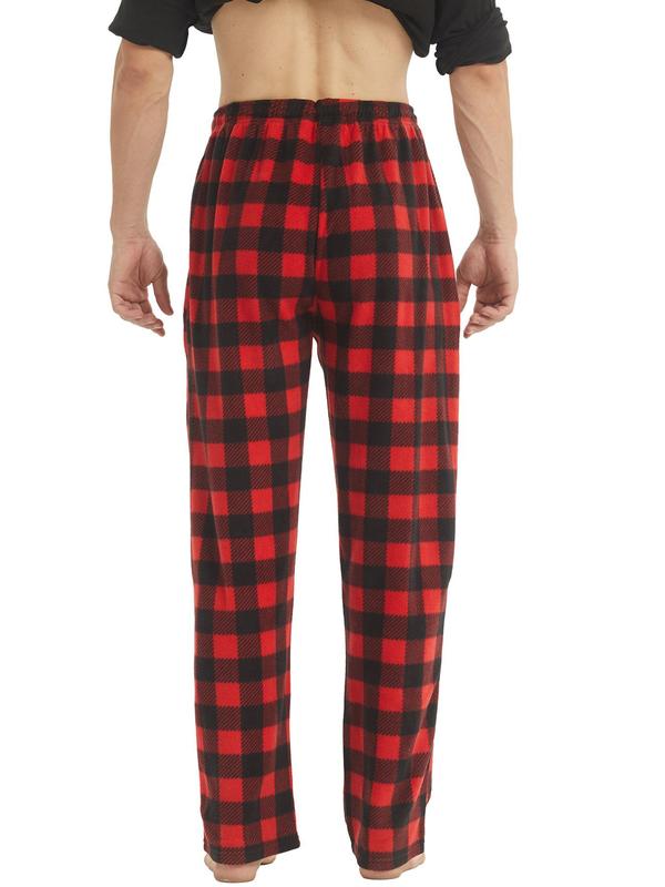 Men's Plaid Print Drawstring Waist Christmas Pajama Pants, Casual Polar Fleece Lounge Trousers for Fall, Lounge Pants, Back To School Wear, Men's Fall Clothing, Male Nightwear, Christmas Pajamas, Warm Bottoms, Fluffy Pajamas, Halloween Pajamas