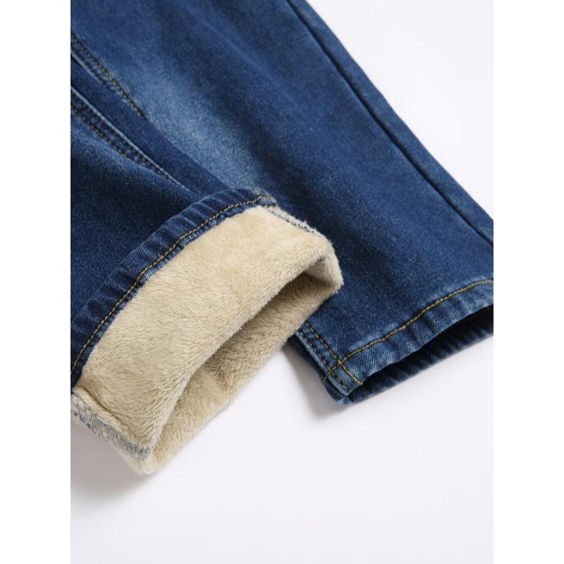 Men's Warm Fleece-Lined Stretch Denim Jeans - Casual Straight Leg, Machine Washable for Fall Winter