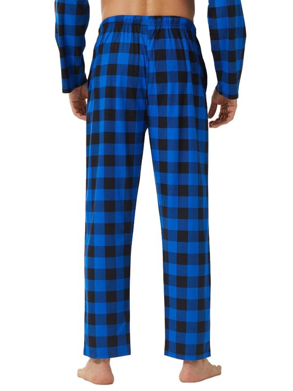 Men's Plaid Print Drawstring Waist Lounge Pants, Casual Comfy Elastic Waist Pocket Sleep Pants for All Seasons, Men's Sleepwear for Daily Wear