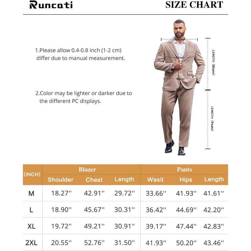 Runcati Mens 2 Piece Suit Slim Fit Two Button Solid Tuxedo Jacket Blazer Pants Wedding Business Prom Sets