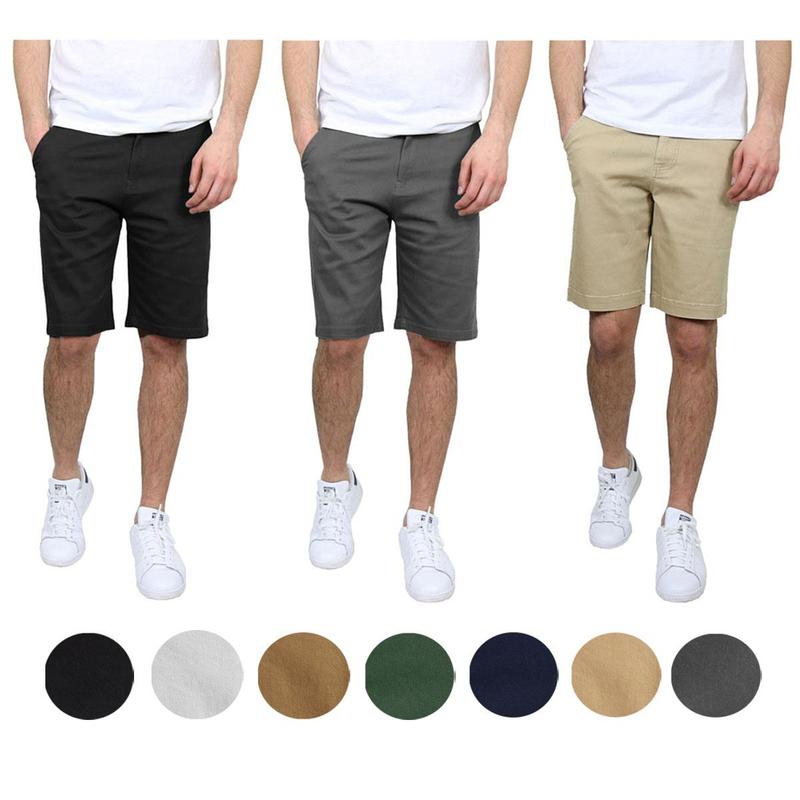 Men's 3 Pack 5-Pocket Flat-Front Slim-Fit Stretch Chino Shorts (Size 30-42)