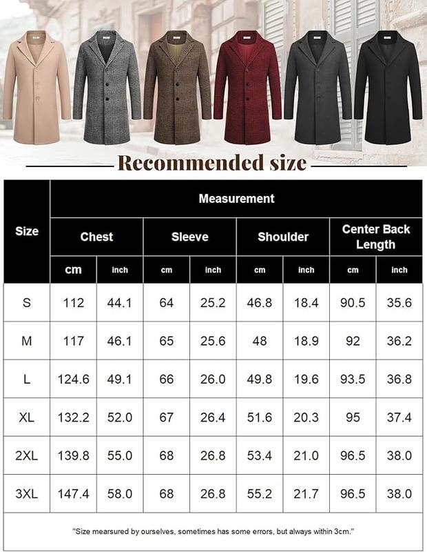 COOFANDY Mens Wool Blend Coat Winter Trench Coats Notched Lapel Collar Single Breasted Overcoat Classic Peacoat With Pockets Menswear Casual