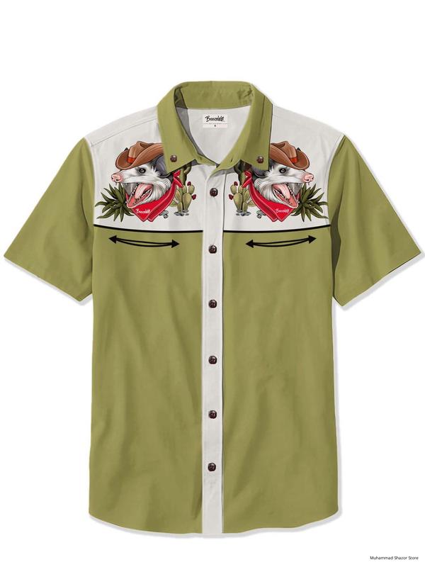 Opossum  Casual Button Shirt All Over Printed Retro Western Style Gift Ideas Two Color Options