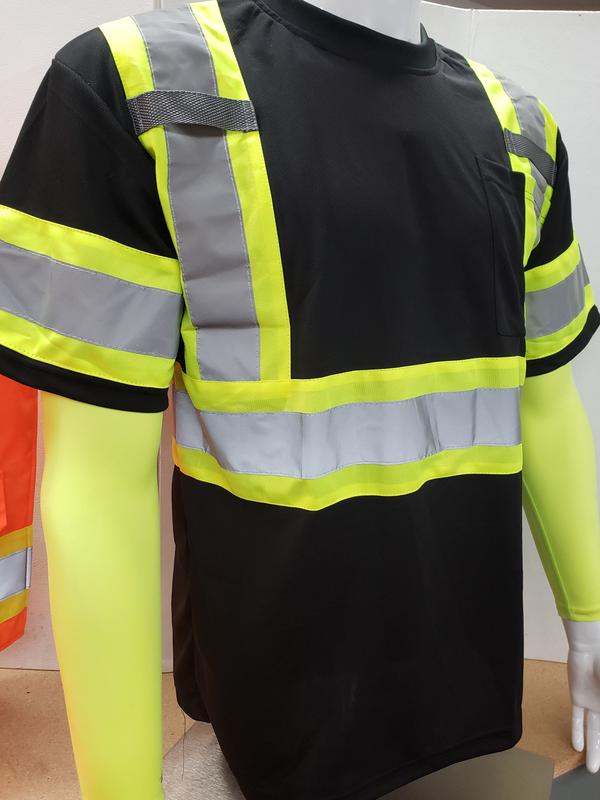 FX Black Hi visibility reflective safety short sleeve shirt with mic tab holder and left hand pocket