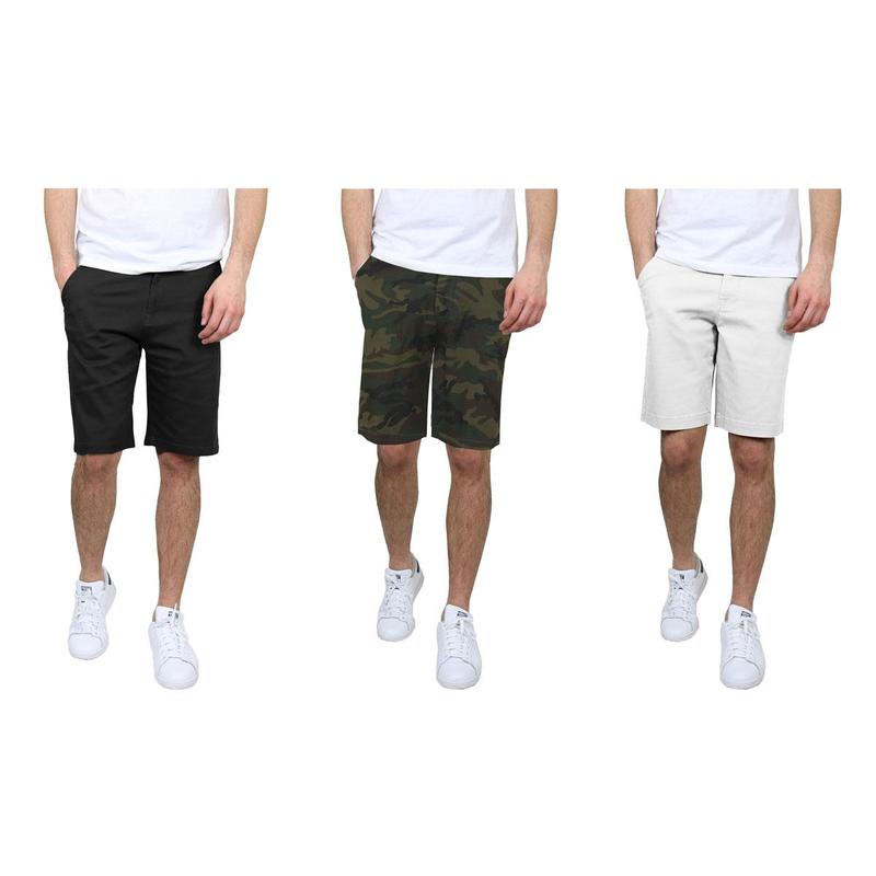 Men's 3 Pack 5-Pocket Flat-Front Slim-Fit Stretch Chino Shorts (Size 30-42)