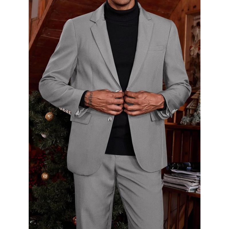 Runcati Mens 2 Piece Suit Slim Fit Two Button Solid Tuxedo Jacket Blazer Pants Wedding Business Prom Sets