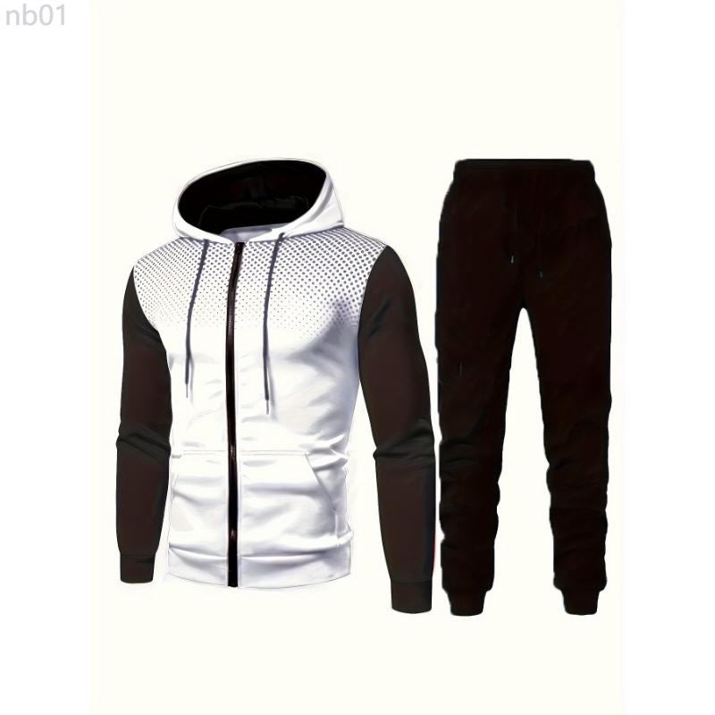 Classic Men's Sportswear 2 Piece Activewear Casual Full Zip Activewear Long Sleeve Hoodie And Jogger Pants Set For Gym Workout Running