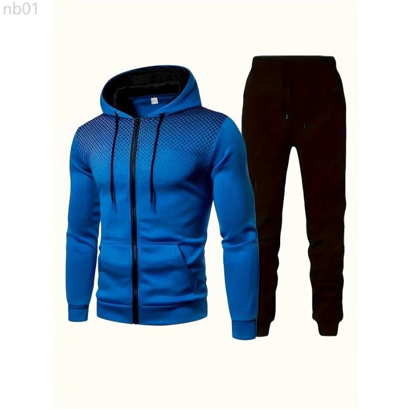 Classic Men's Sportswear 2 Piece Activewear Casual Full Zip Activewear Long Sleeve Hoodie And Jogger Pants Set For Gym Workout Running