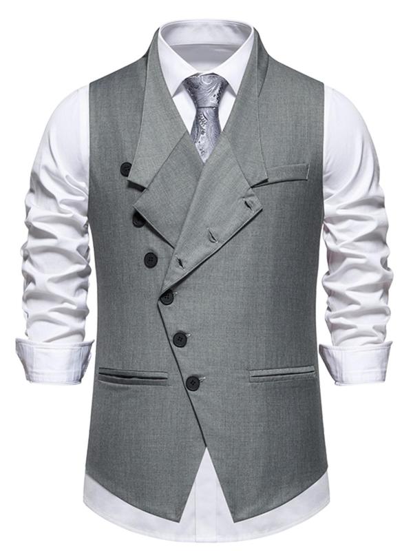 Men's Regular Fit Solid Button Front Vest Blazer without Shirt & Tie, Business Formal Suit Vest, Pocket Design Waistcoat for Men, Menswear for Spring & Fall