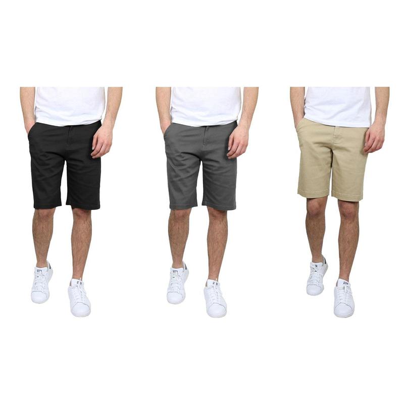 Men's 3 Pack 5-Pocket Flat-Front Slim-Fit Stretch Chino Shorts (Size 30-42)