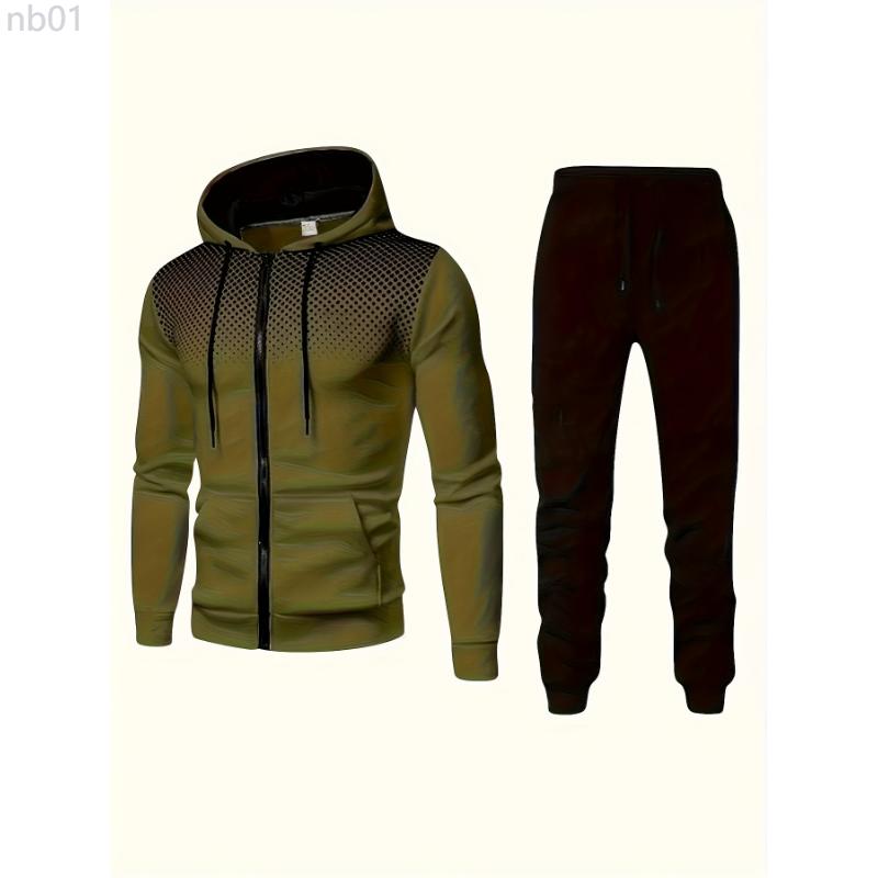 Classic Men's Sportswear 2 Piece Activewear Casual Full Zip Activewear Long Sleeve Hoodie And Jogger Pants Set For Gym Workout Running