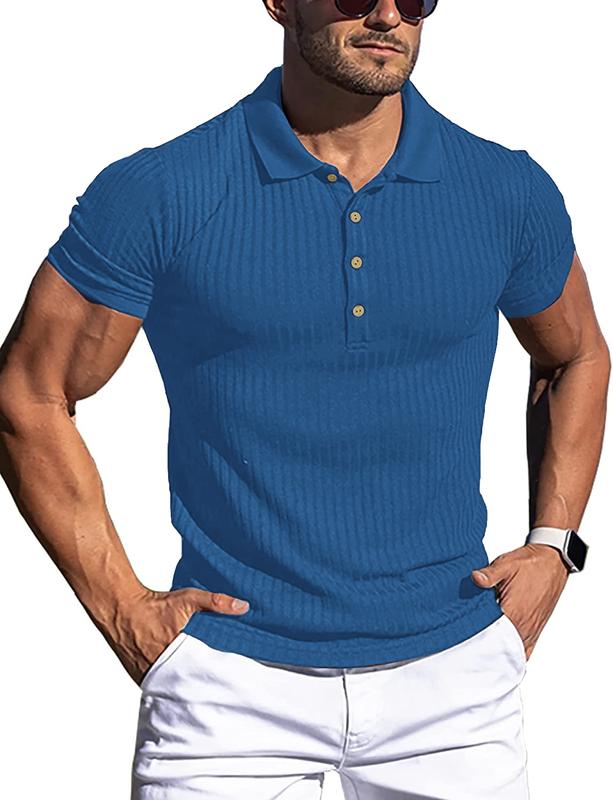 Mens Muscle Ribbed Polo Workout Casual T Shirt Fashion Fitted Shirts Golf Shirt Menswear Top Tiktok Shop Store Clothes Everyday Shirt Knitted Shirt