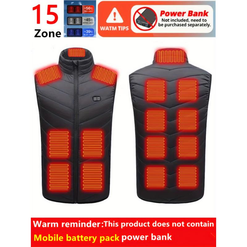 Men's 15 Heating Areas Smart Electric Heated Vest, Washable Constant Temperature Outdoor Vest For Winter (Battery Bank Not Included)