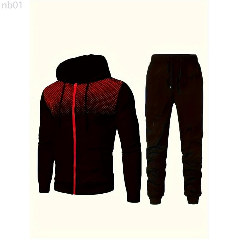 Classic Men's Sportswear 2 Piece Activewear Casual Full Zip Activewear Long Sleeve Hoodie And Jogger Pants Set For Gym Workout Running