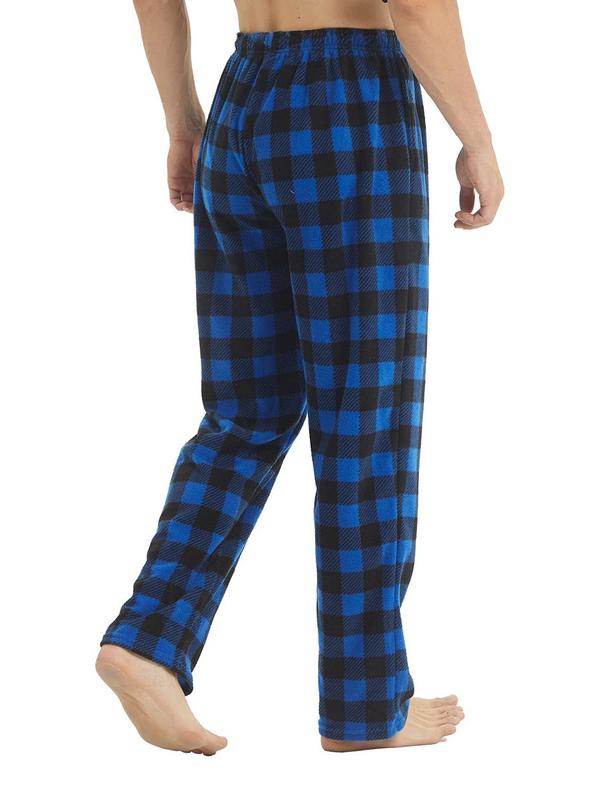 Men's Plaid Print Drawstring Pocket Pajama Pants, Regular Fit Casual Comfy Elastic Waist Sleep Bottoms for All Seasons, Soft Pajamas for Men