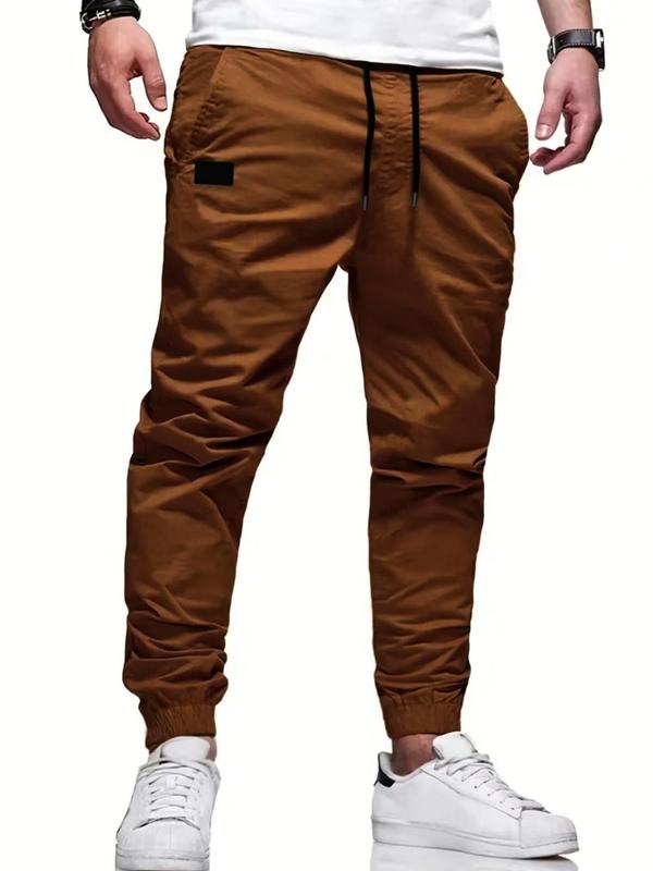 Men's Solid Color Patched Drawstring Waist Jogger Pants, Loose Casual Pocket Trousers for Daily Wear, Fashion Men's Bottoms for All Seasons