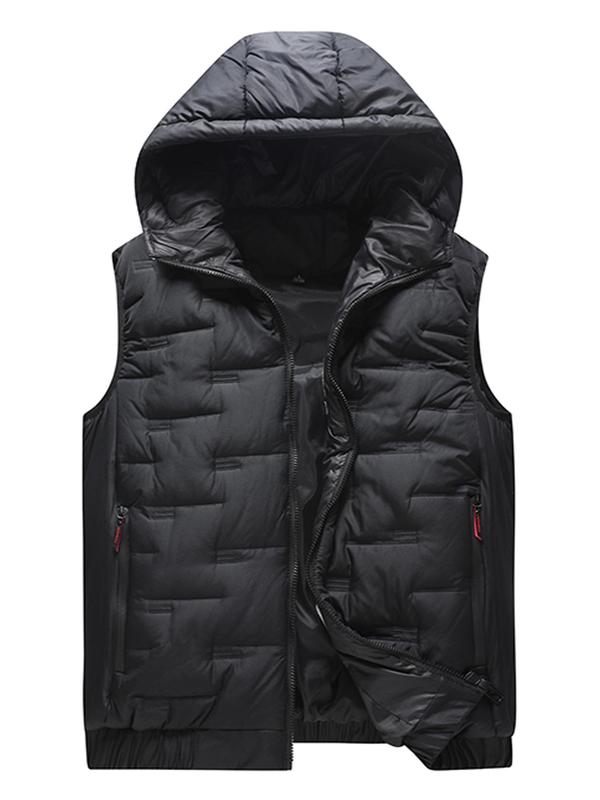 Men's Solid Zip Up Padded Gilet, Loose Pocket Hooded Vest Puffer Jacket, Thick Warm Sleeveless Coat for Fall & Winter, Please Order A Smaller Size