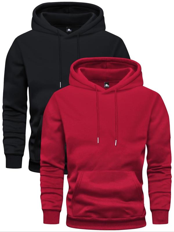 Men's Solid Drawstring Hoodie, Casual Regular Fit Pocket Hooded Sweatshirt for Spring & Fall, Men's Top for Daily Wear