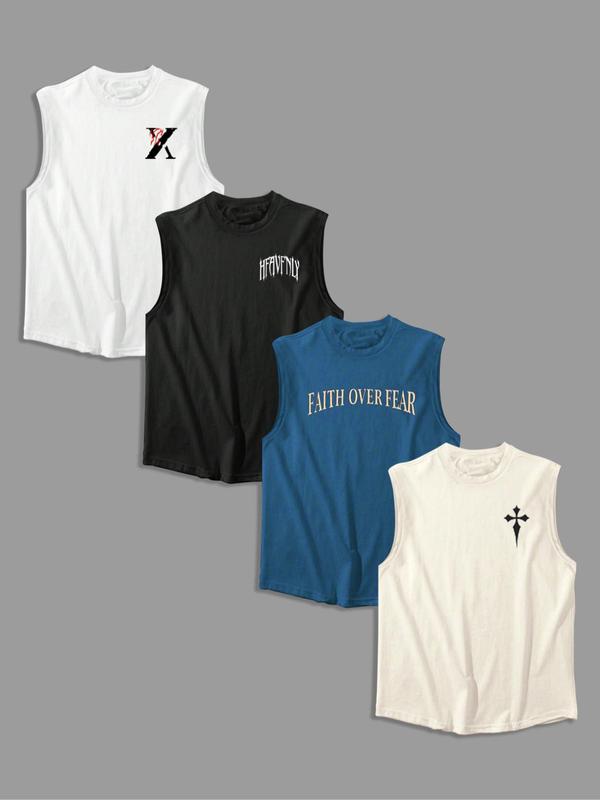 Men's Letter & Graphic Print Vests, Regular Fit Casual Sleeveless Round Neck Top for Summer, Men's Top for Daily Wear