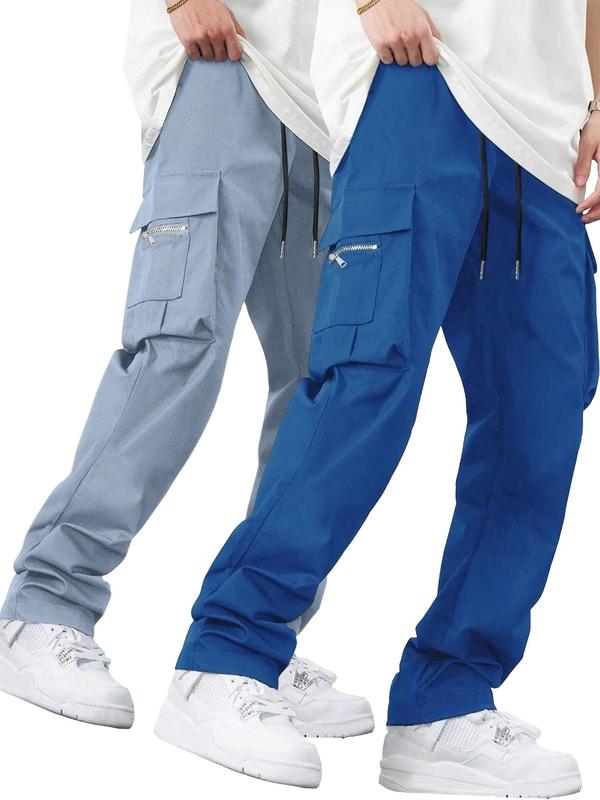 Men's Solid Color Drawstring Waist Cargo Pants, Street Fashion Casual Pocket Trousers for Daily Wear,  Men's Cargo Work Pants,  Men's Bottoms for All Seasons