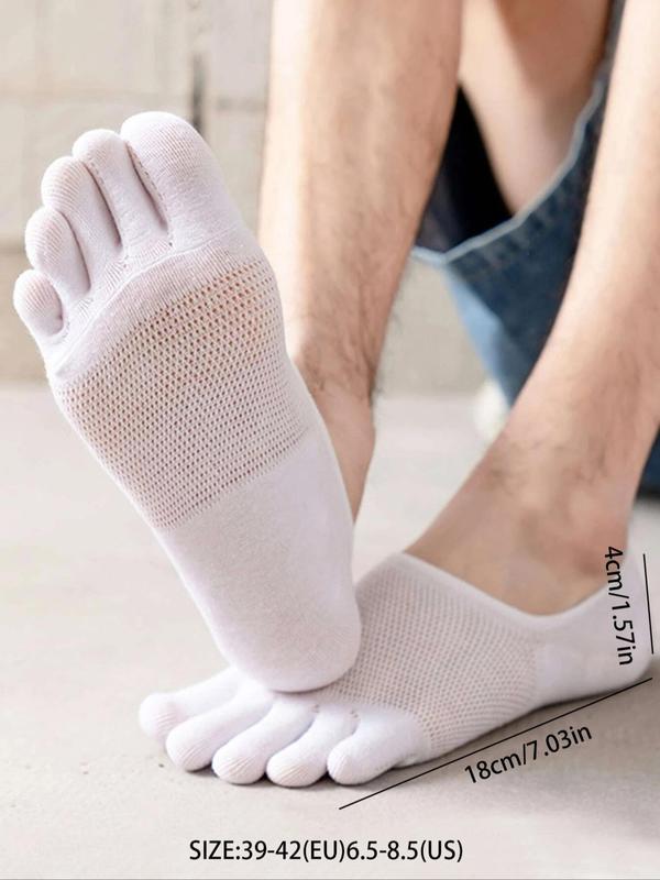 Men's 5 Pairs Plain Five-toe Socks, Thin Mesh Breathable Sweat-absorbing Low Cut Ankle Socks, Men's Stocking Stuffers, Menswear Underwear, Casual Sports Socks, Men's Split Toe Socks