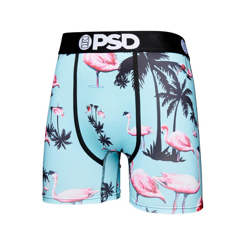 PSD Men's Flamingo Jungle Boxer Brief 3 Pack - Mid Length 5 Inch Inseam, Moisture-Wicking 4-Way Stretch Fabric