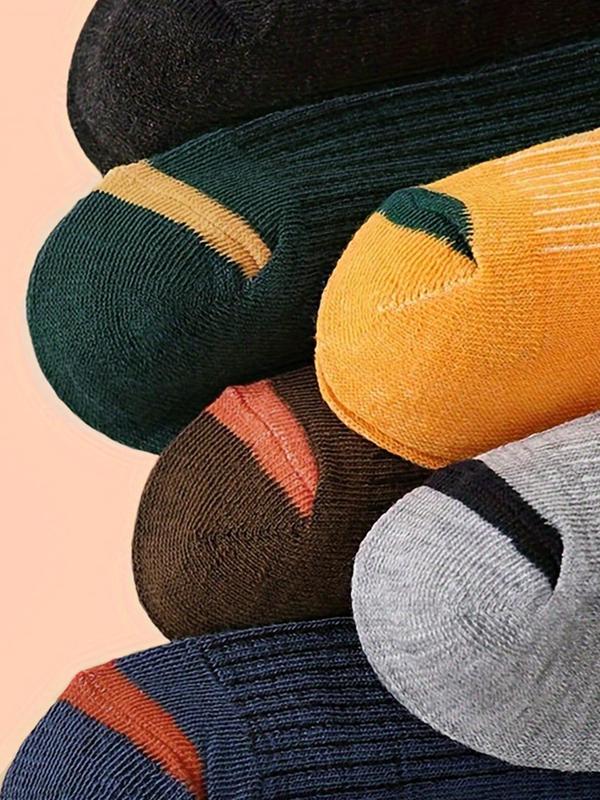 Men's Patchwork Print Ankle Socks, Casual Comfortable Low Cut Socks for Daily Outdoor Wear, Knitting Socks for All Seasons