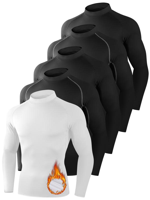 5 Pack Men's Thermal Turtle Mock Neck Shirts, Long Sleeve Compression Shirts Fleece Lined Undershirt Base Layer Tops