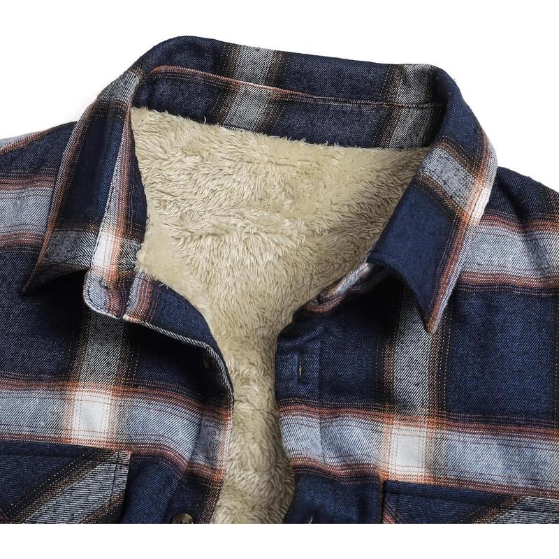 Runcati Mens Sherpa Fleece Lined Flannel Shirt Jacket Long Sleeve Button Down Plaid Winter Jacket