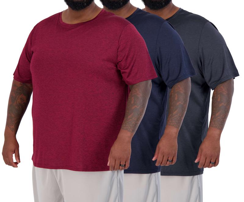 Real Essentials 3 Pack: Men’s Big & Tall Tech Stretch Short-Sleeve Dry-Fit T-Shirt (3XT-5XT)