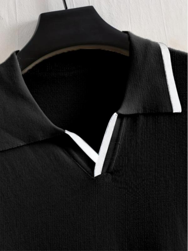 Men's Regular Fit Contrast Binding Short Sleeve Polo Shirt, Casual Collared Knit Top for Summer, Fashion Men's Knitwear for Daily Wear