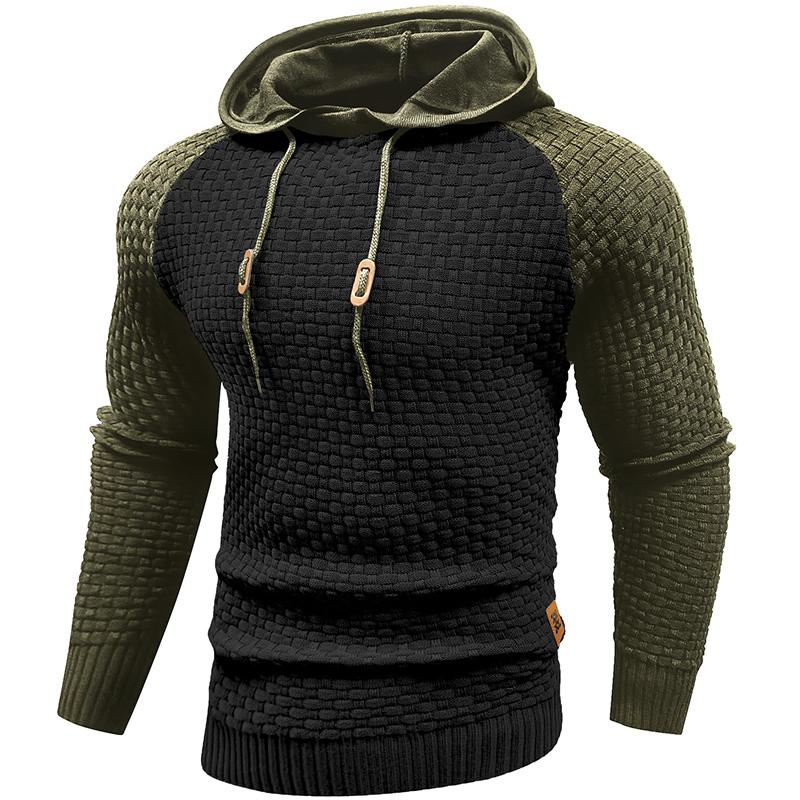 Zaitun Mens Hooded Sweatshirt Long Sleeve Solid Knitted Hoodie Pullover Sweater Casual Classic