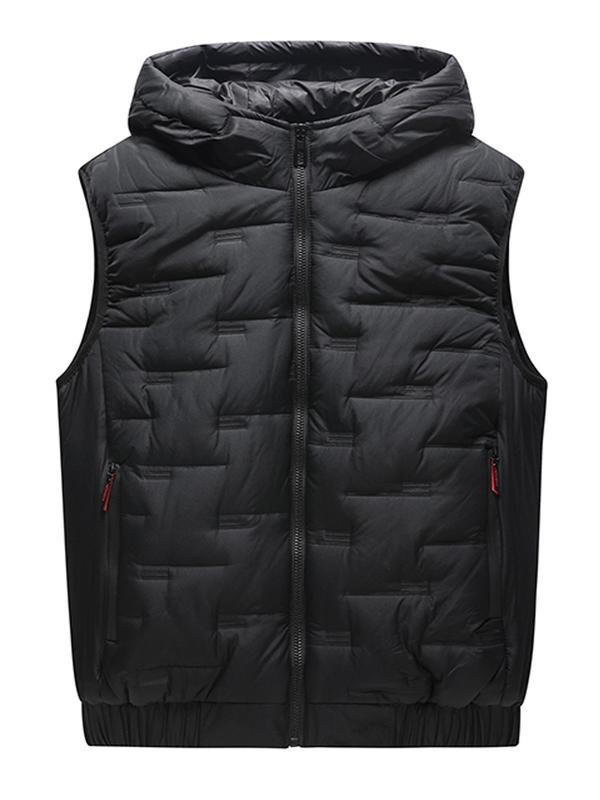 Men's Solid Zip Up Padded Gilet, Loose Pocket Hooded Vest Puffer Jacket, Thick Warm Sleeveless Coat for Fall & Winter, Please Order A Smaller Size