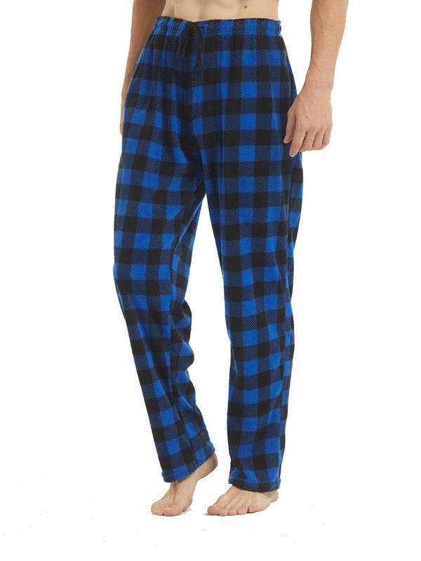 Men's Plaid Print Drawstring Pocket Pajama Pants, Regular Fit Casual Comfy Elastic Waist Sleep Bottoms for All Seasons, Soft Pajamas for Men