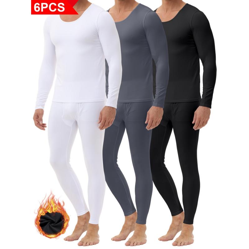 6 PCS Soft Thermal Underwear Set for Men, Warm Lined Base Layer for Cold Weather, Suitable for Autumn and Winter, Perfect for Halloween, Thanksgiving, Christmas Gifts