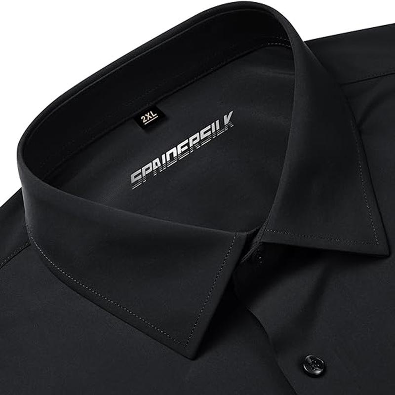 ELENCOCO Men's super  stretchy dress shirt quick-drying breathable anti-wrinkle muscle slim long-sleeved business sports casual shirt Slim-fitting Casual Casual Black Menswear Top Underwear Beige Plain Long Sleeve Collar Longsleeves Collared Wetsuit