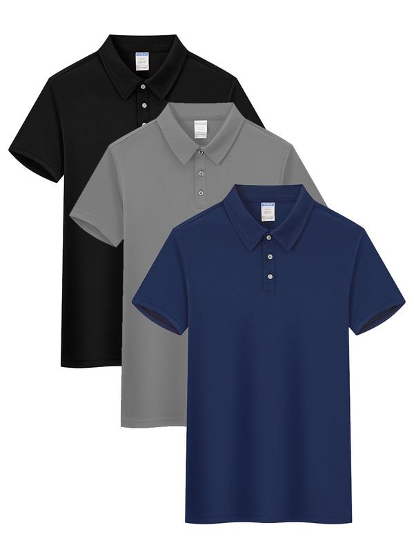 Men's Solid Button Front Lounge Polo Shirt, Casual Comfy Short Sleeve Collared Top for Daily Wear, Sleepwear & Loungewear for All Seasons