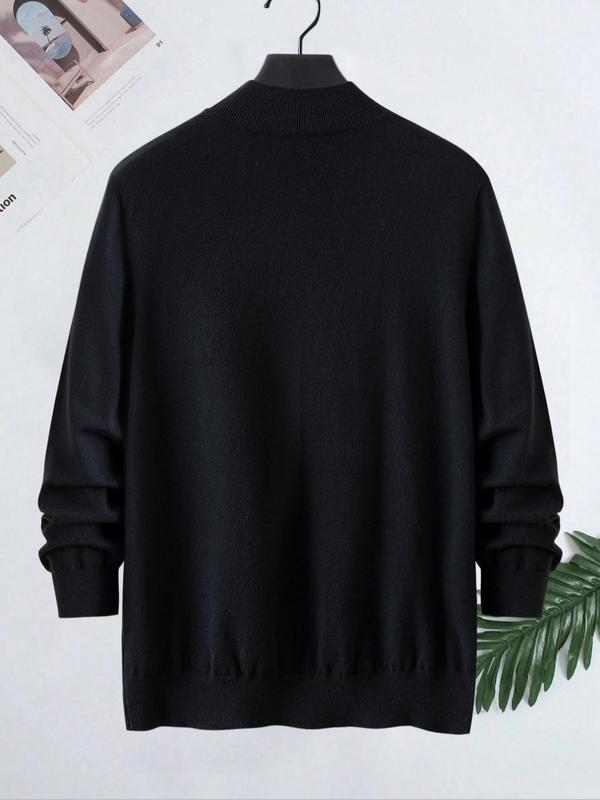  Solid Mock Neck Sweater, Regular Fit Casual Long Sleeve Jumper for Fall & Winter, Men's Knitwear for Daily Wear