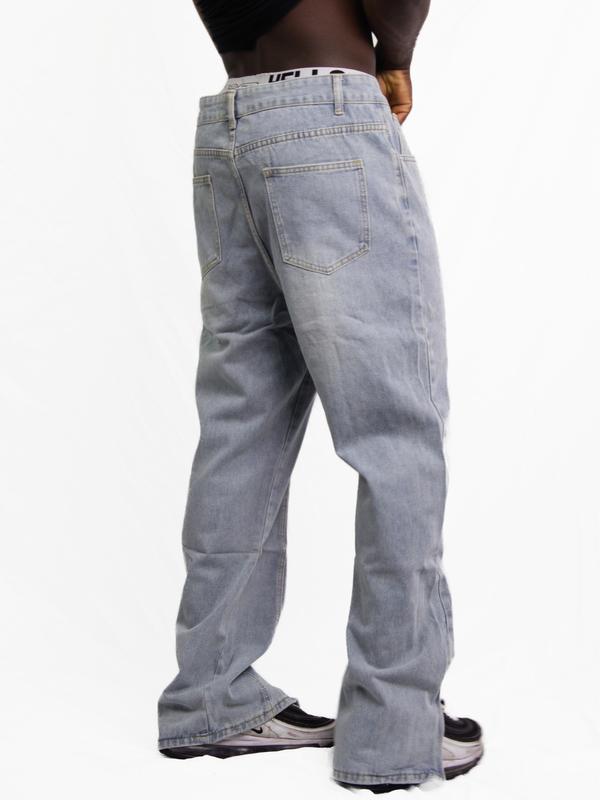 Men's Retro Washed Straight-Leg Jeans with Split Zipper at the Trouser Hem