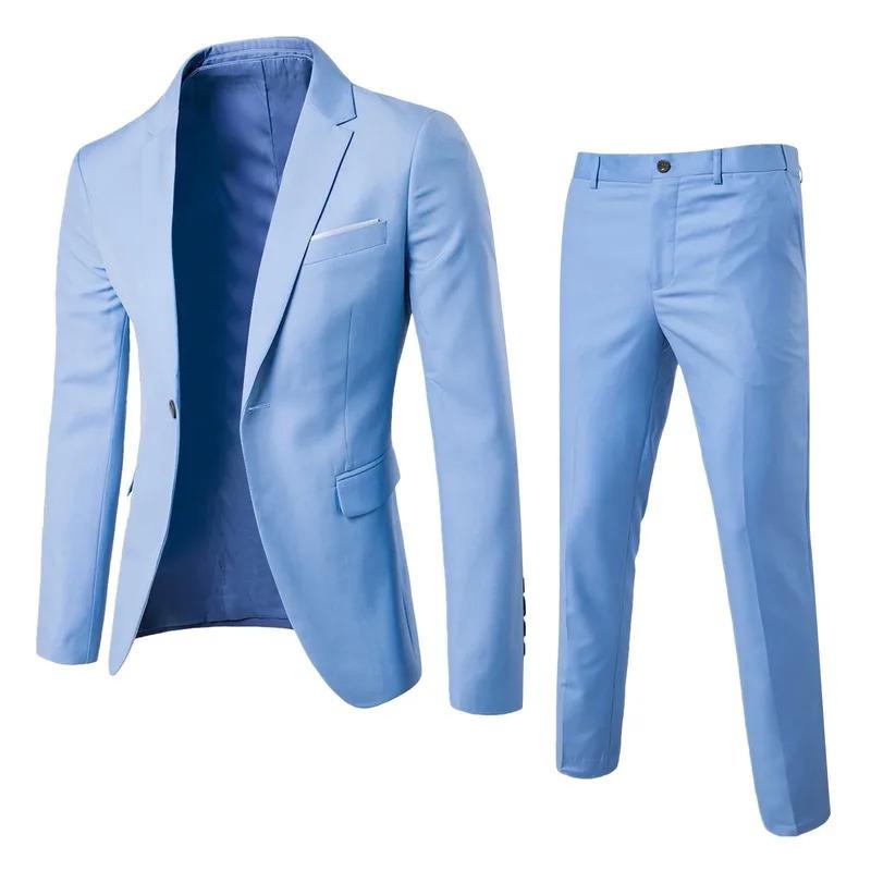 Men's Wedding Suit For Groom Best-Man Groomsman  Pure Color Elegant Blazer Pant Set Slim Men Formal Dress Suit Clothes