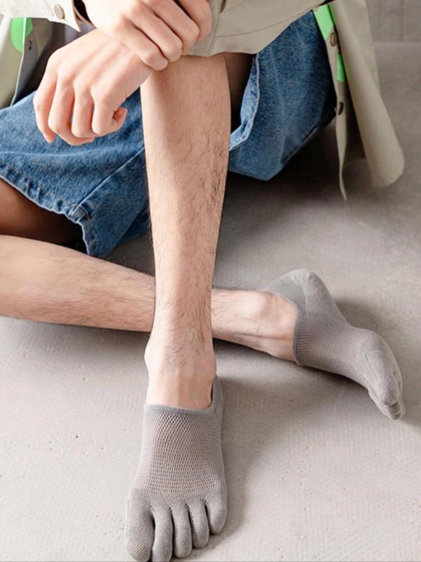 Men's 5 Pairs Plain Five-toe Socks, Thin Mesh Breathable Sweat-absorbing Low Cut Ankle Socks, Men's Stocking Stuffers, Menswear Underwear, Casual Sports Socks, Men's Split Toe Socks